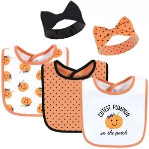 Hudson Baby Cotton Bib and Headband or Caps Set Cutest Pumpkin One Size New